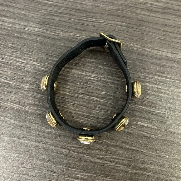 Swarovski Yellow Amber Crystal Genuine Black Leather Gold Buckle Bracelet - Picture 3 of 6